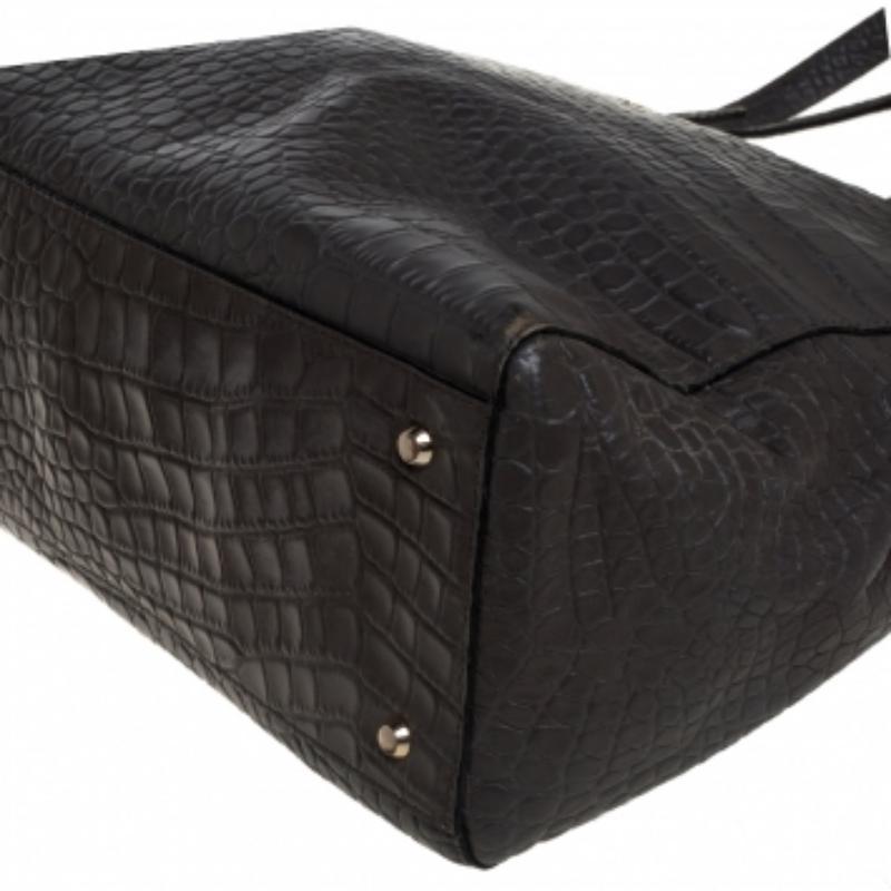 DKNY Grey Crocodile Embossed Leather Tote For Sale 3