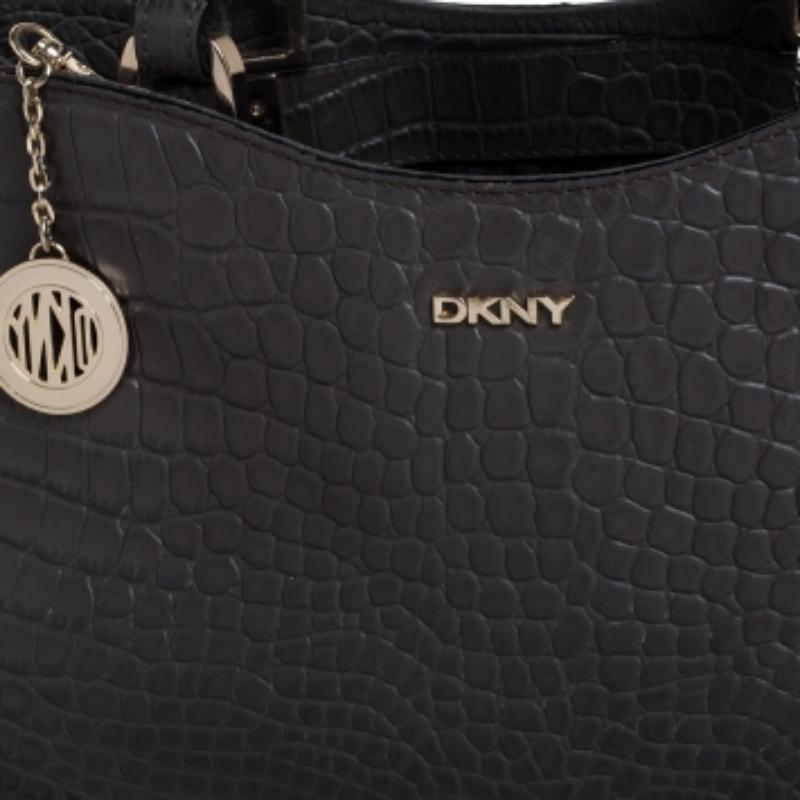 DKNY Grey Crocodile Embossed Leather Tote For Sale 4