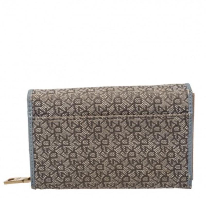 Gray Dkny Grey Monogram Canvas And Leather Flap Wallet For Sale