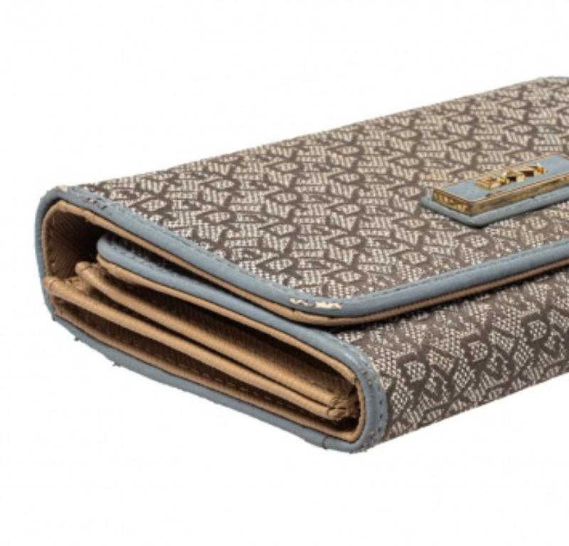 Women's Dkny Grey Monogram Canvas And Leather Flap Wallet For Sale