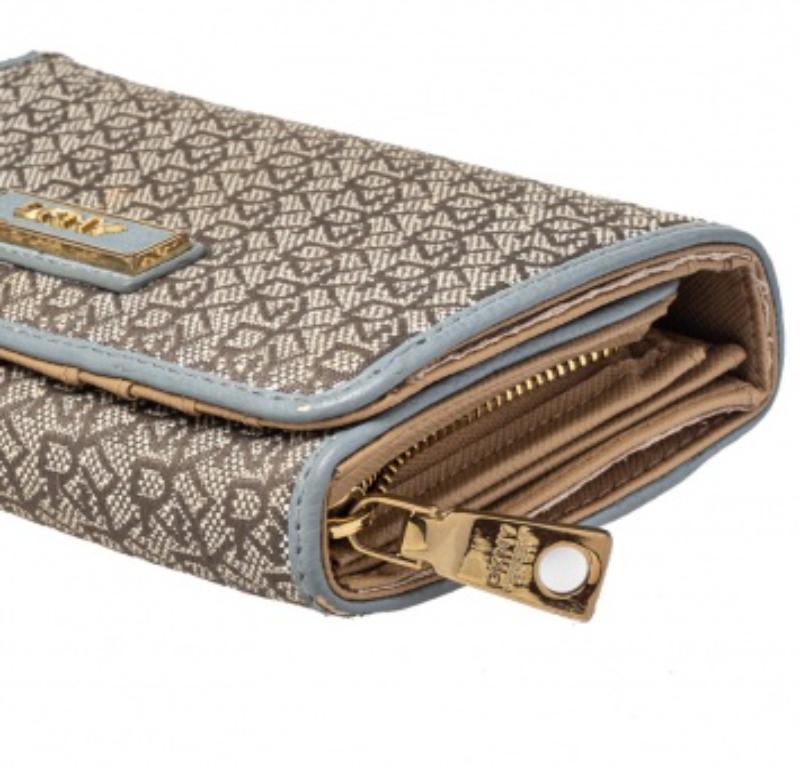 Dkny Grey Monogram Canvas And Leather Flap Wallet For Sale 1