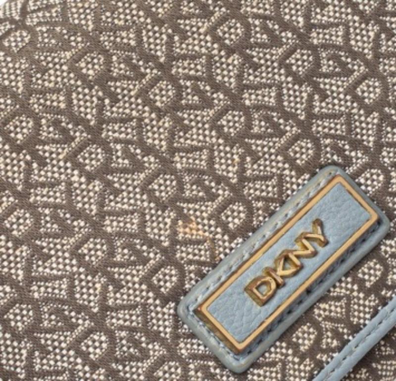 Dkny Grey Monogram Canvas And Leather Flap Wallet For Sale 2