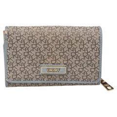 Dkny Grey Monogram Canvas And Leather Flap Wallet
