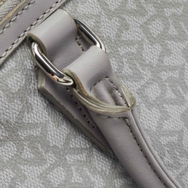 DKNY Grey Signature Dome Satchel aus beschichtetem Canvas und Leder (Grau) im Angebot