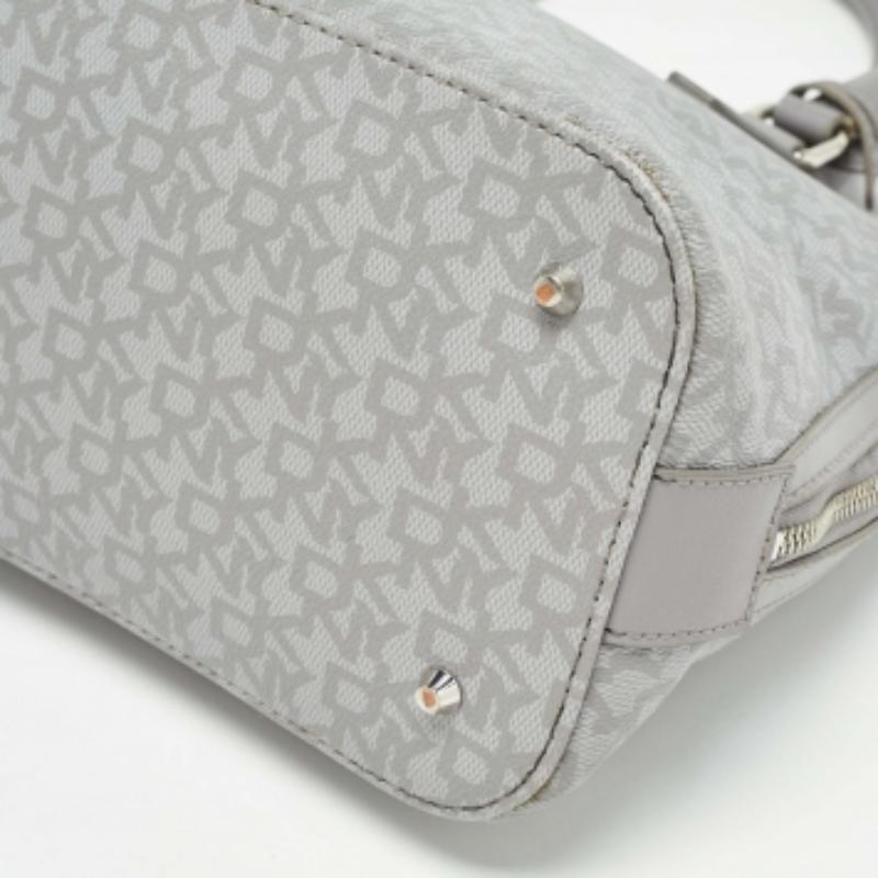 DKNY Grey Signature Dome Satchel aus beschichtetem Canvas und Leder im Angebot 2