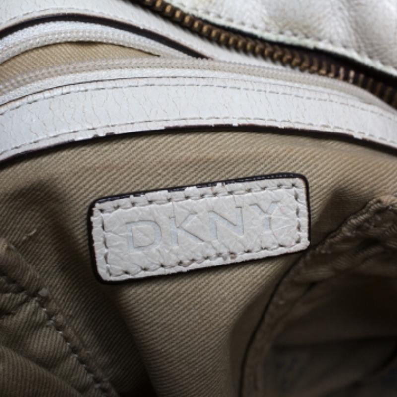 Borsa a tracolla in pelle e tessuto Dkny Ivory Signature in vendita 2