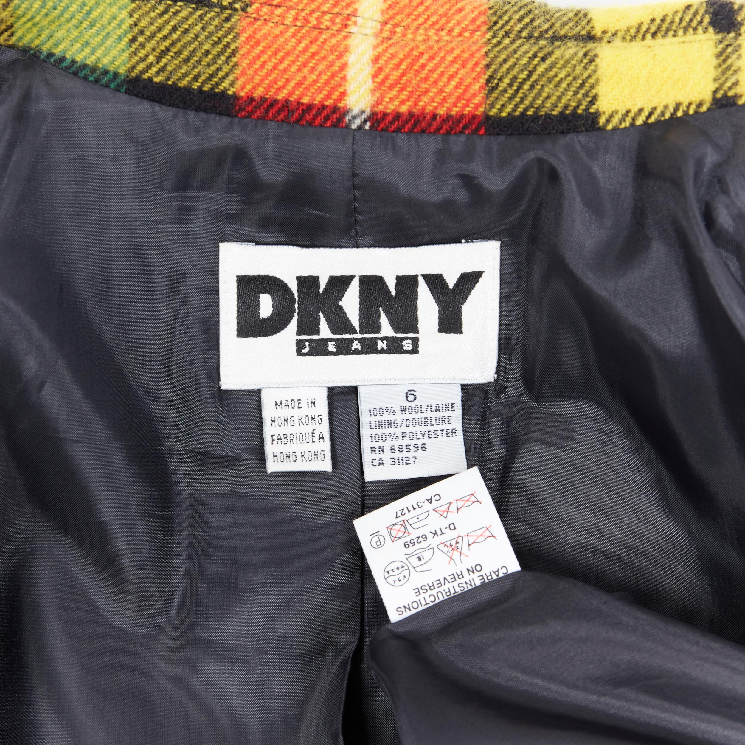 DKNY JEANS Vintage 100% wool red green plaid notched lapel jacket US6 2