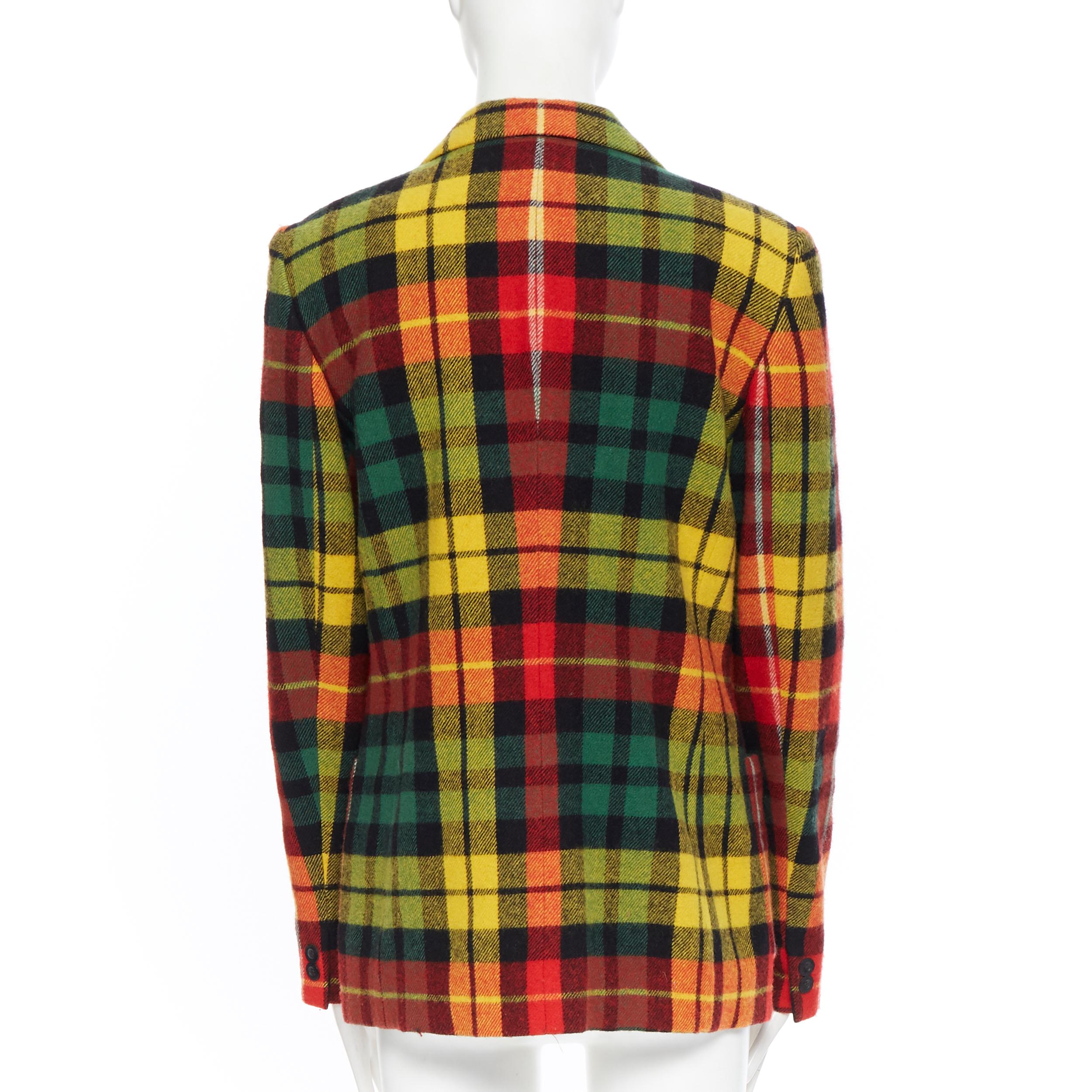 DKNY JEANS Vintage 100% wool red green plaid notched lapel jacket US6 In Excellent Condition In Hong Kong, NT