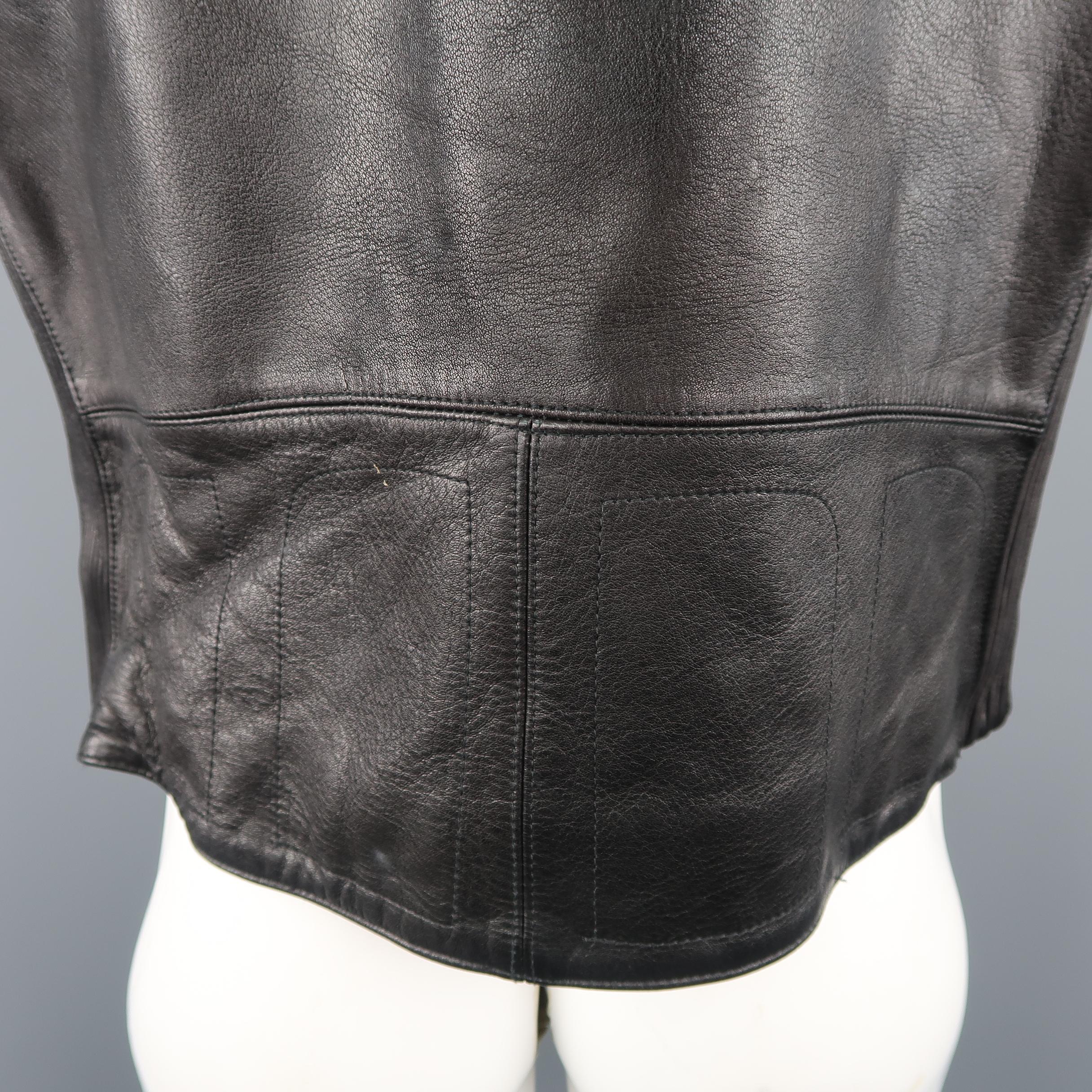 DKNY L Black Leather Gold Zip Biker Vest Jacket 3