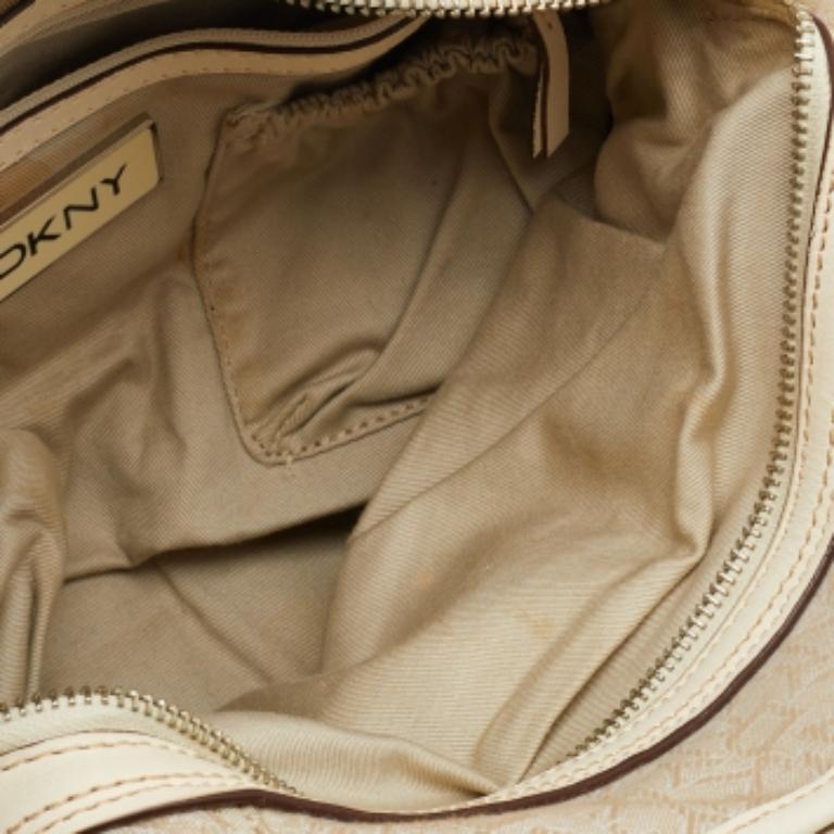 DKNY Hobo de lona y piel beige claro/crema en venta 3