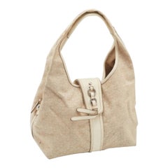 DKNY Light Beige/Cream Canvas and Leather Hobo