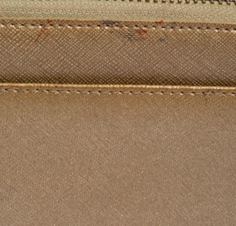 Dkny Metallic Beige Leather Zip Around Wallet For Sale 6