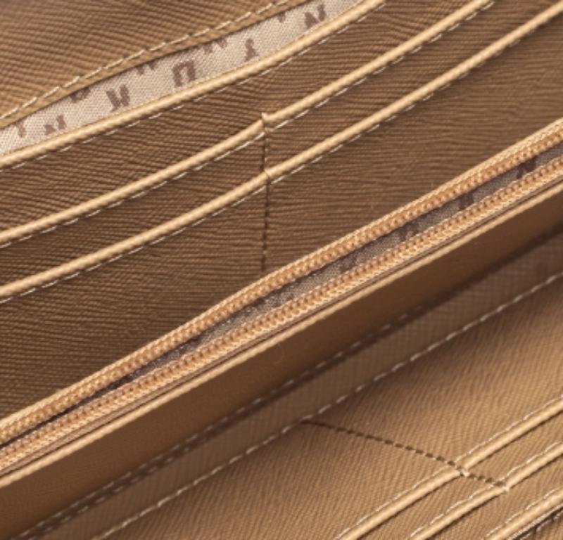 Dkny Metallic Beige Leather Zip Around Wallet For Sale 1