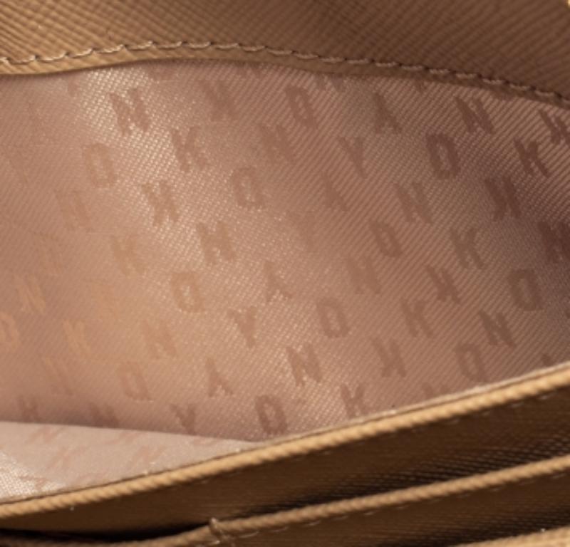 Dkny Metallic Beige Leather Zip Around Wallet For Sale 2
