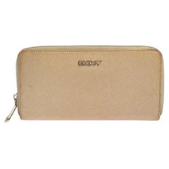 Dkny Metallic Beige Leather Zip Around Wallet