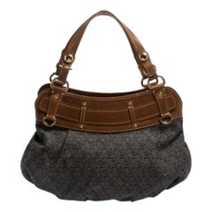 Dkny Navy Blue/Brown Monogram Canvas and Leather Hobo