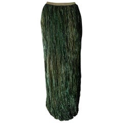 DKNY "New" Green Metalic Fiber Pleated Maxi Skirt - Unworn