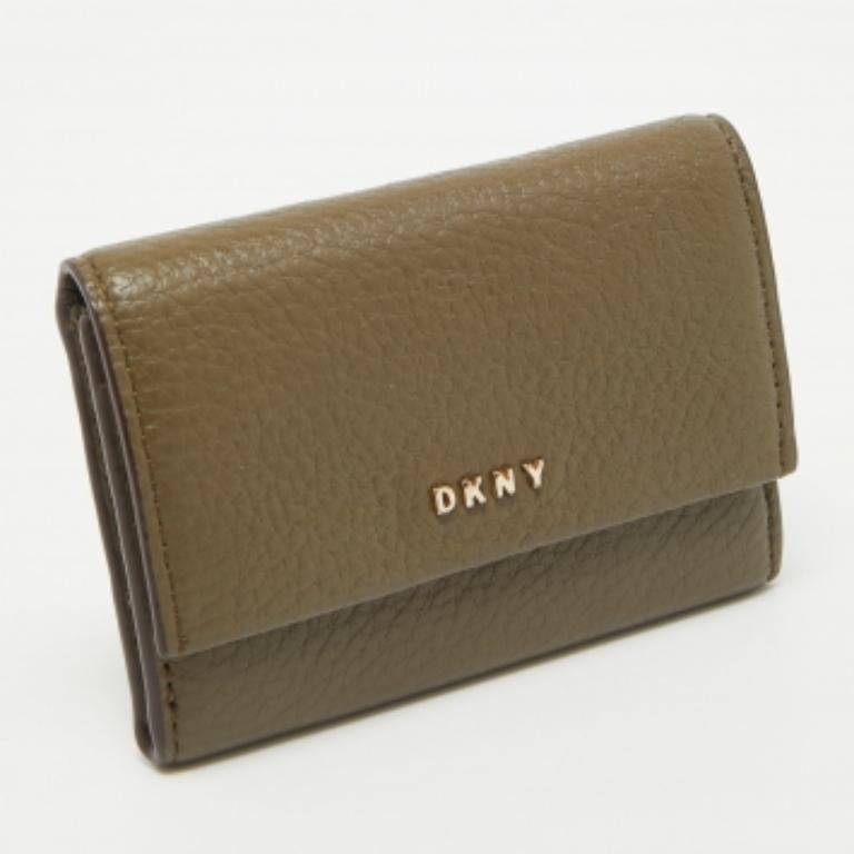 DKNY Olivgrünes Leder Portemonnaie mit Klappe (Braun)