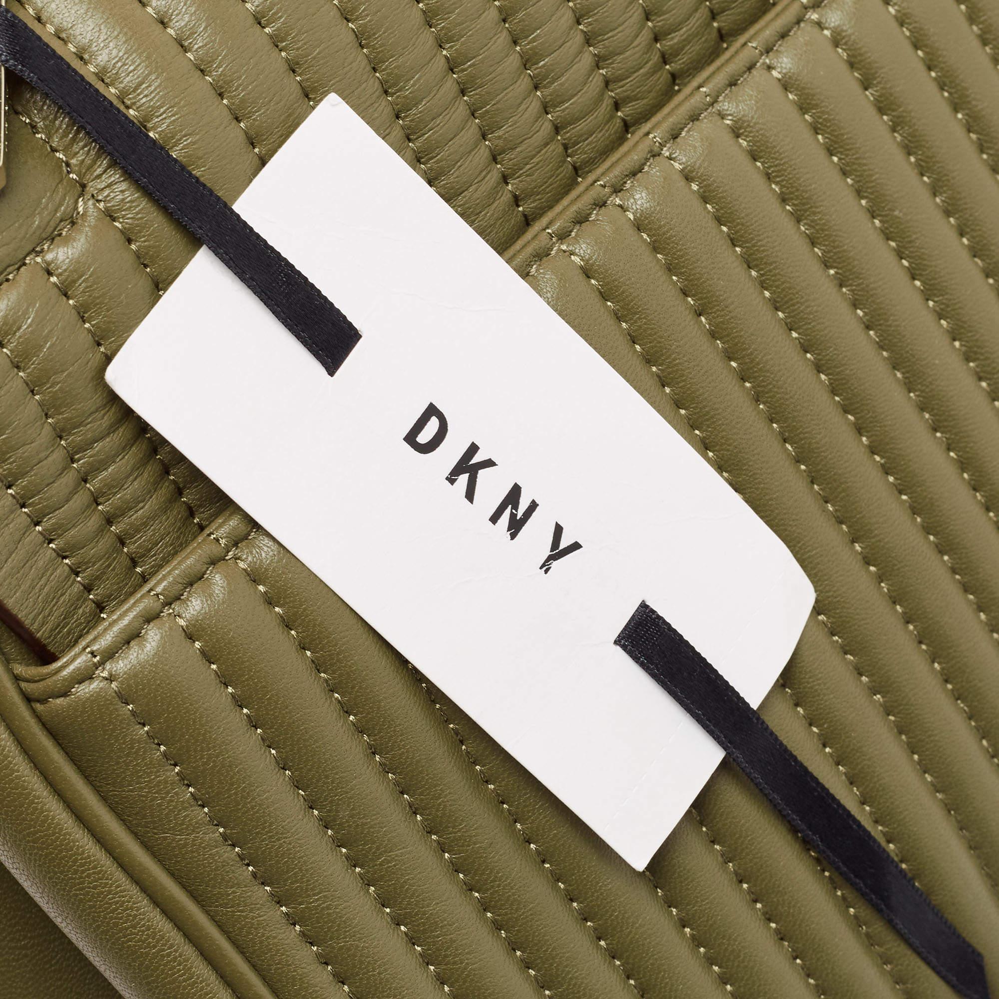 DKNY Olive Green Pinstripe Quilted Leather Large Gansevoort Top Handle Bag 5