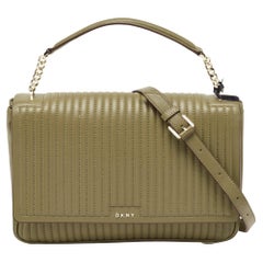 DKNY Olive Green Pinstripe Quilted Leather Large Gansevoort Top Handle Bag