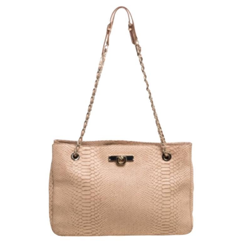 Dkny Peach Python Embossed Leather Chain Tote For Sale