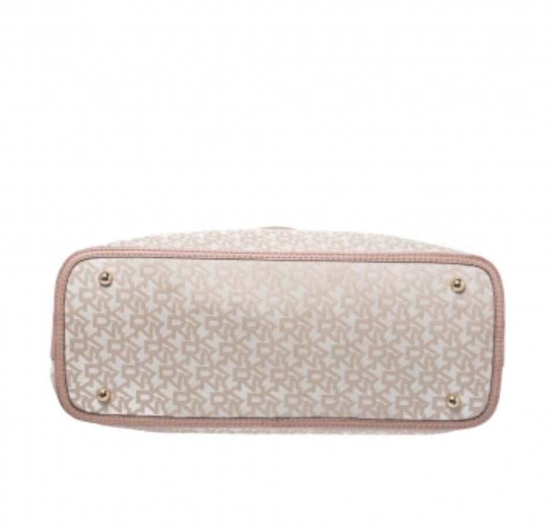 Dkny Pink/Beige Signature Canvas and Leather Dome Satchel For Sale 6