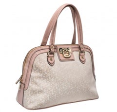 Dkny Pink/Beige Signature Canvas and Leather Dome Satchel