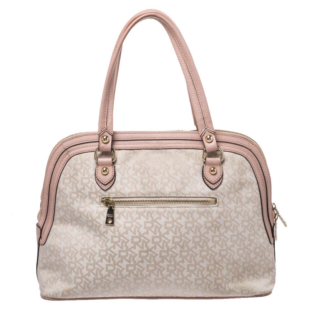 Women's Dkny Pink/Beige Signature Canvas and Leather Dome Satchel