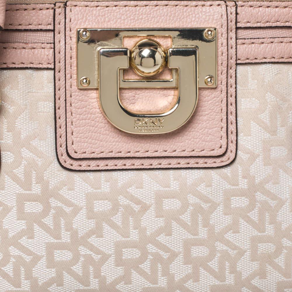 Dkny Pink/Beige Signature Canvas and Leather Dome Satchel 1
