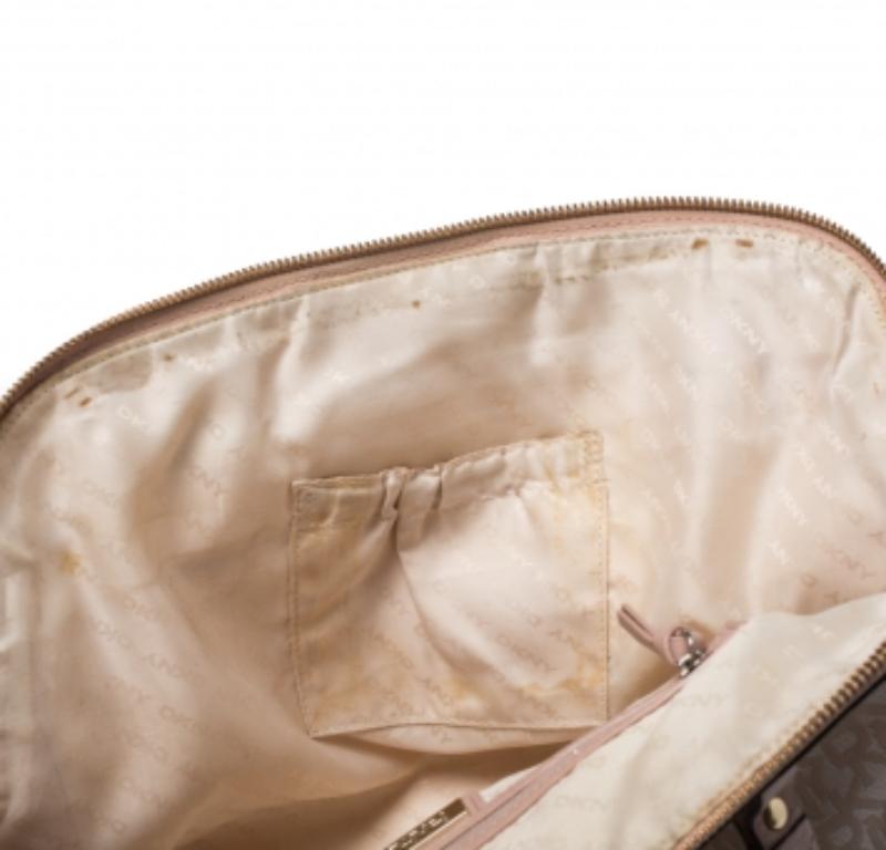 Dkny Pink/Beige Signature Canvas and Leather Dome Satchel For Sale 1