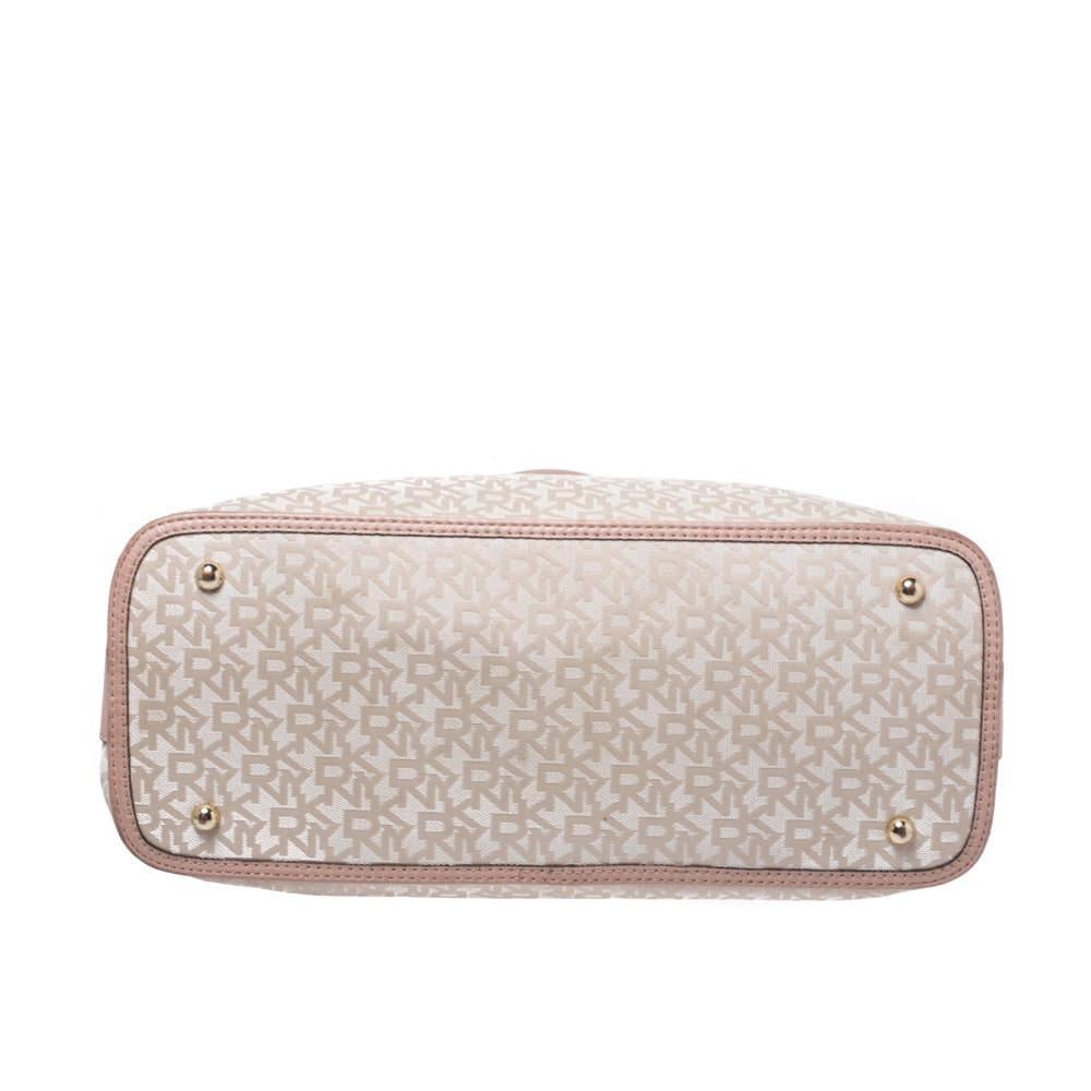 Dkny Pink/Beige Signature Canvas and Leather Dome Satchel 2