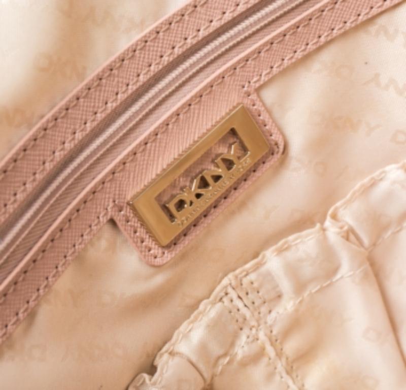 Dkny Pink/Beige Signature Canvas and Leather Dome Satchel For Sale 3