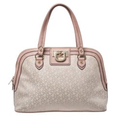 Dkny Pink/Beige Signature Canvas and Leather Dome Satchel