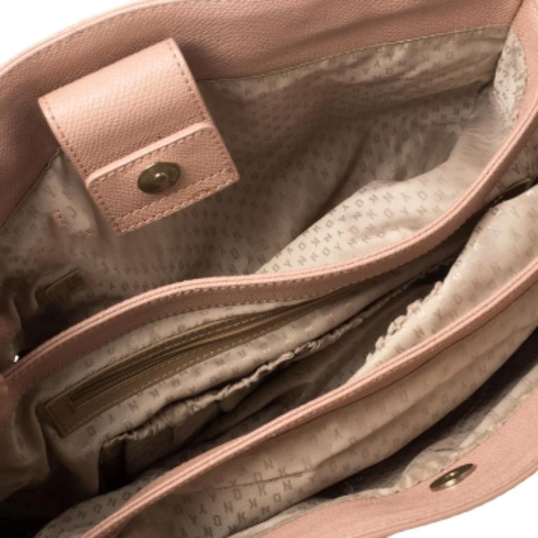 Beige DKNY Pink Grained Leather Tote For Sale
