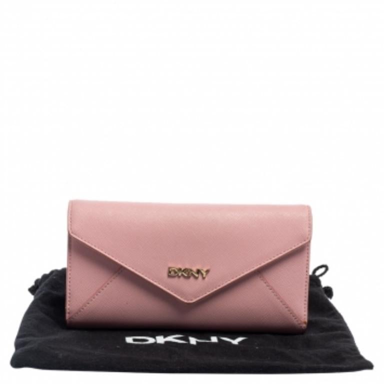 Beige Dkny Pink Saffiano Leather Envelope Flap Wallet