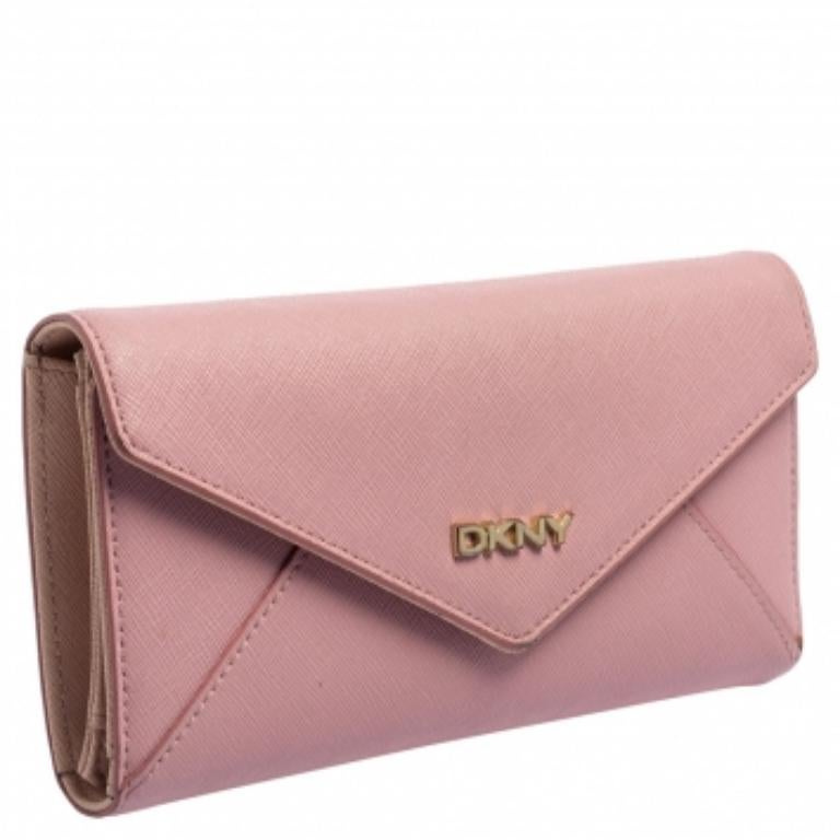 Women's Dkny Pink Saffiano Leather Envelope Flap Wallet