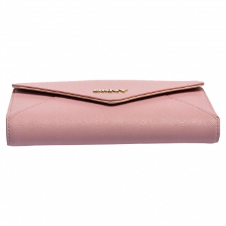 Dkny Pink Saffiano Leather Envelope Flap Wallet 2