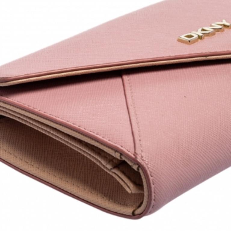 Dkny Pink Saffiano Leather Envelope Flap Wallet 3