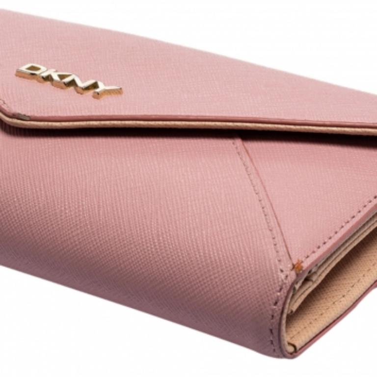 Dkny Pink Saffiano Leather Envelope Flap Wallet 4