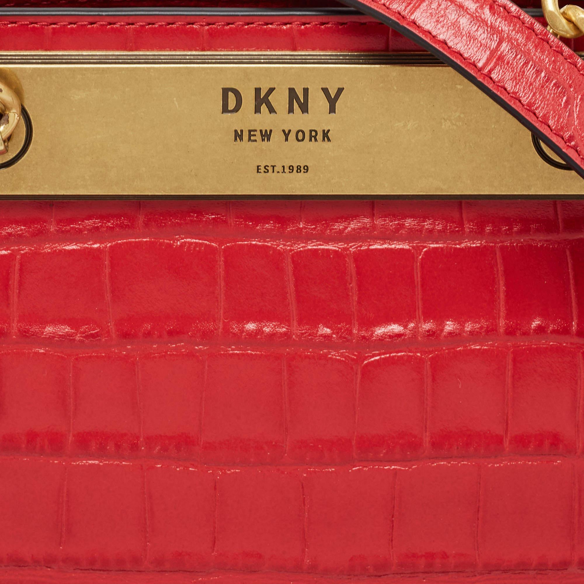 DKNY Red Croc Embossed Leather Cooper Top Handle Bag 10