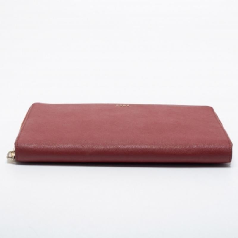 Brown DKNY Red Leather Large Bryant Zip Around Clutch For Sale