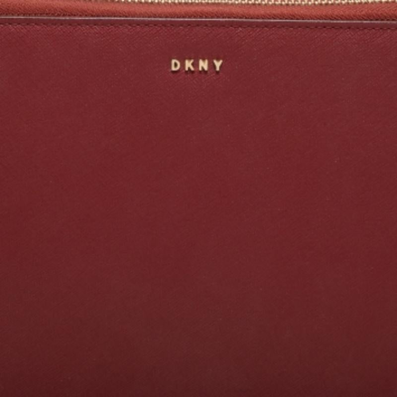 DKNY Red Leather Large Bryant Zip Around Clutch For Sale 3
