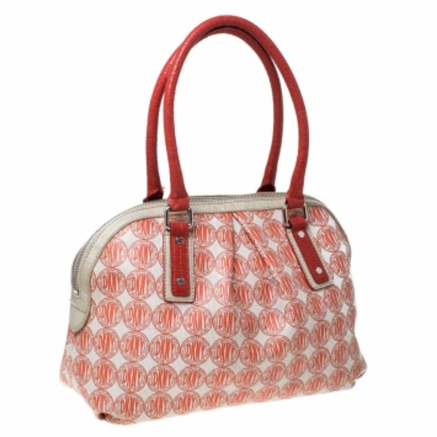 Sacoche à dôme en PVC et cuir DKNY Signature rouge/blanc en vente 1