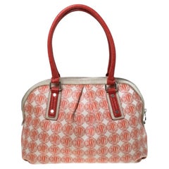DKNY Red/White Signature PVC and Leather Dome Satchel