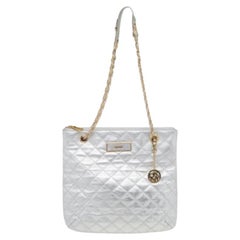 DKNY Silver Quilted Leather Shoulder Bag