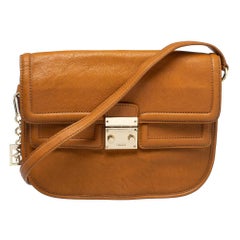 DKNY Tan Leather Push Lock Shoulder Bag