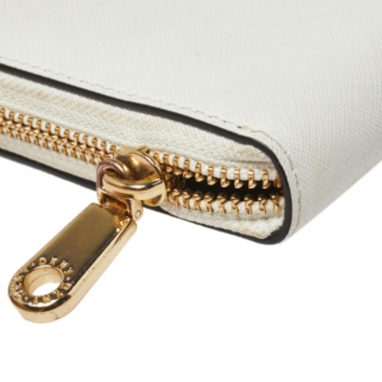 Dkny Weiß Saffiano Leder Zip um Continental Brieftasche Damen im Angebot