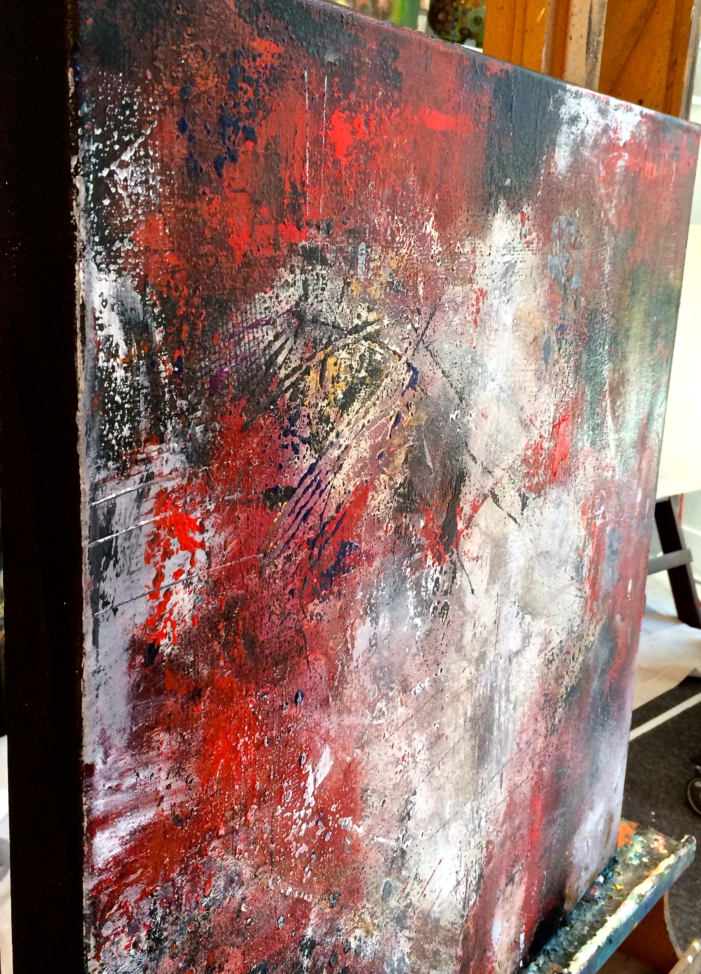 Veo la puerta roja, Pintura, Acrílico sobre lienzo - Abstract Painting Marrón de DL Watson