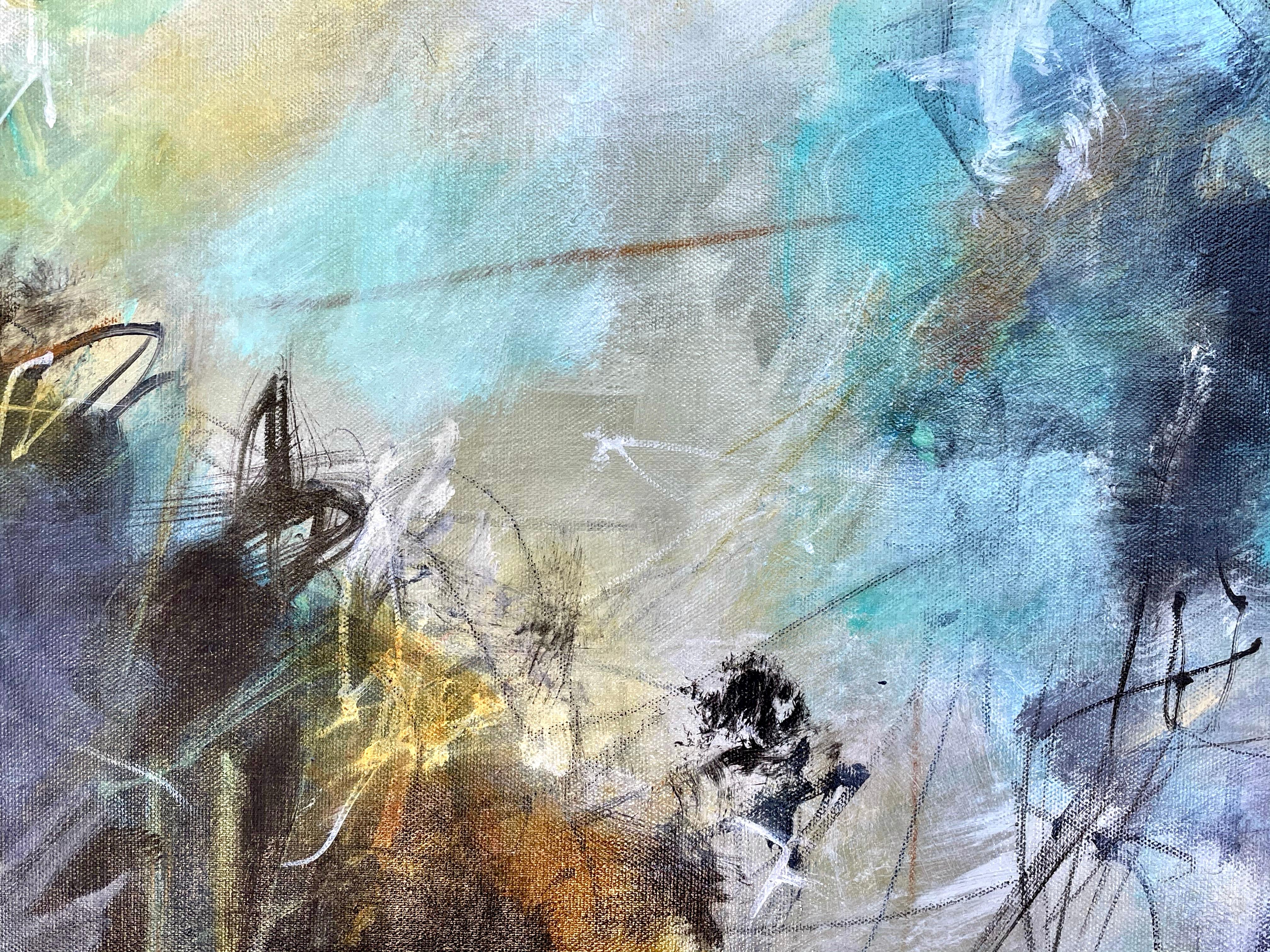 <p>Artist Comments<br />An atmospheric painting in a blend of soft turquoise, blue, yellow and purple. 