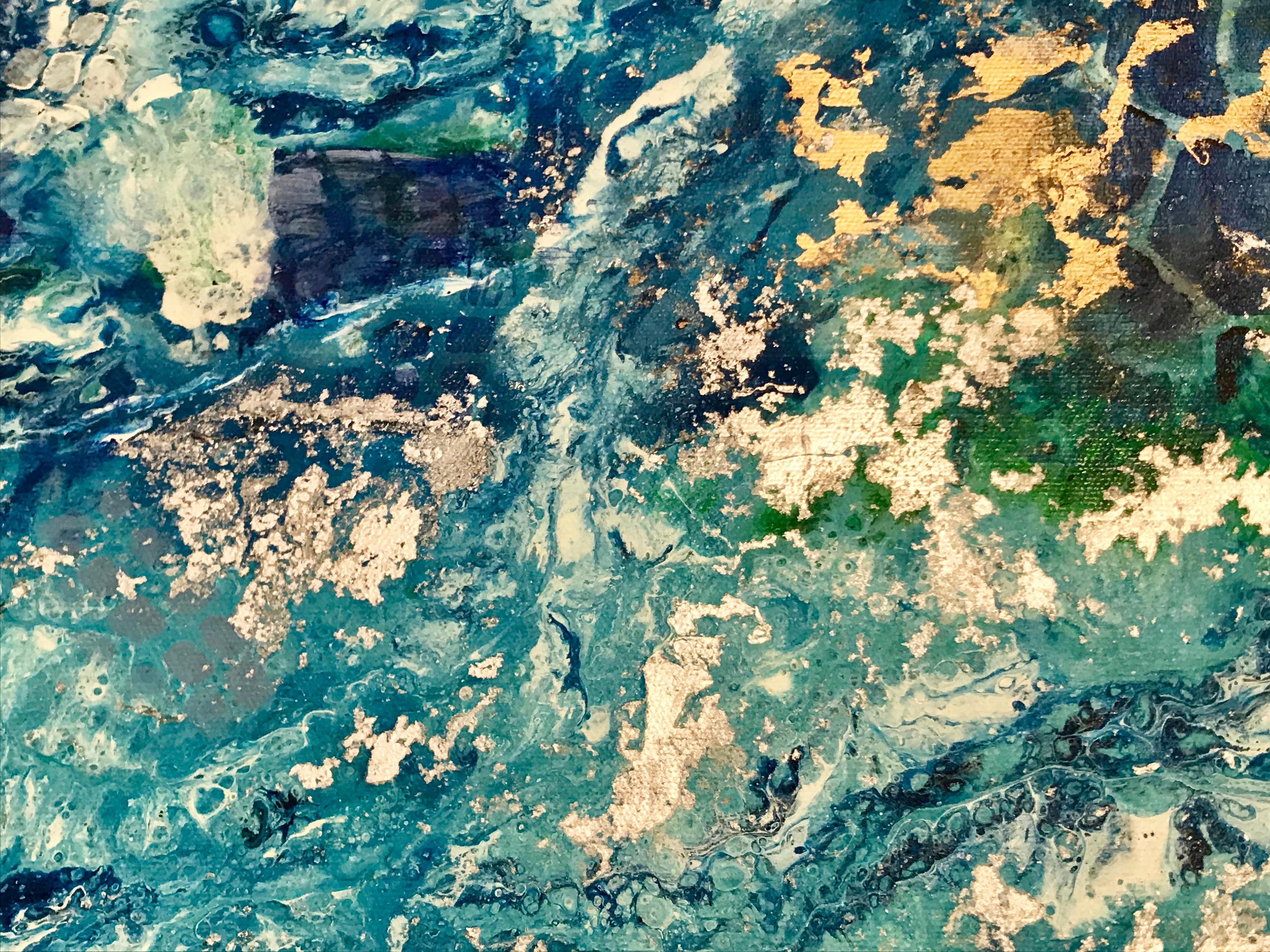 Peinture abstraite - Mousse de mer - Bleu Abstract Painting par DL Watson